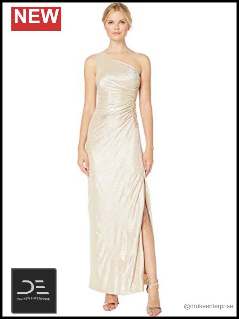 One-Shoulder Ruched Beaded Formal Gown Dress Sleeveless Mermaid Silhouette